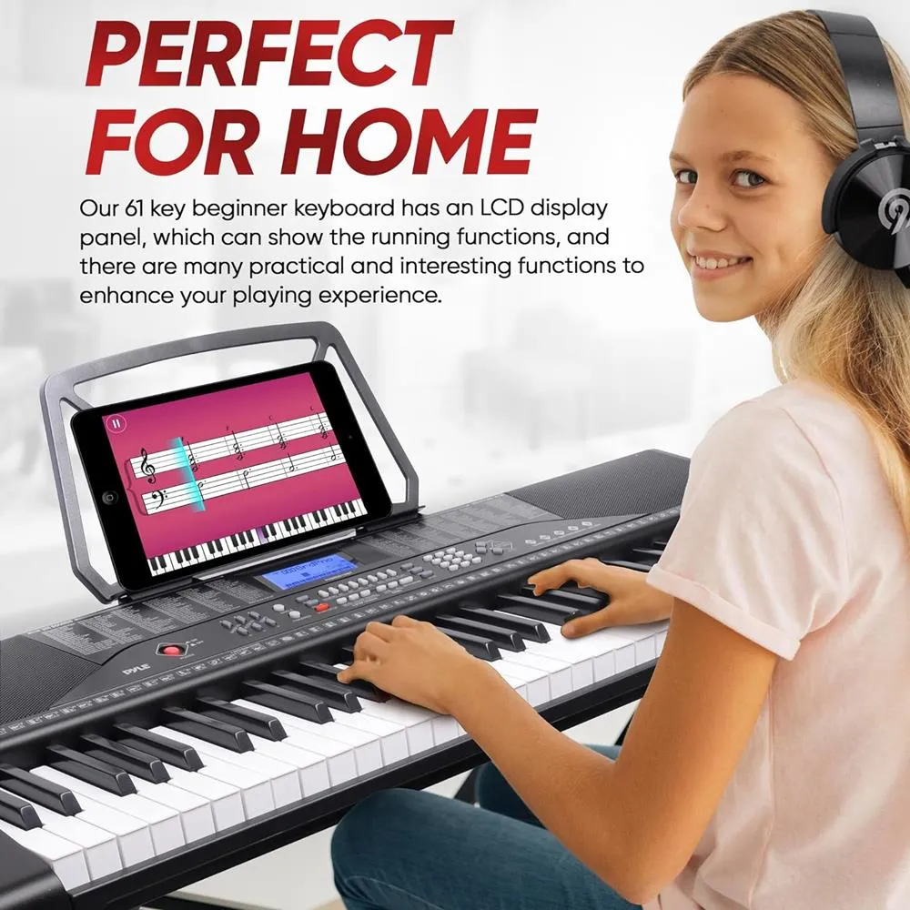 Digital Musical Karaoke Keyboard Piano - Portable Electronic Piano Keyboard With Bluetooth Includes Keyboard Stand & Keyboard Stool And Case And Headset (61 Keys)