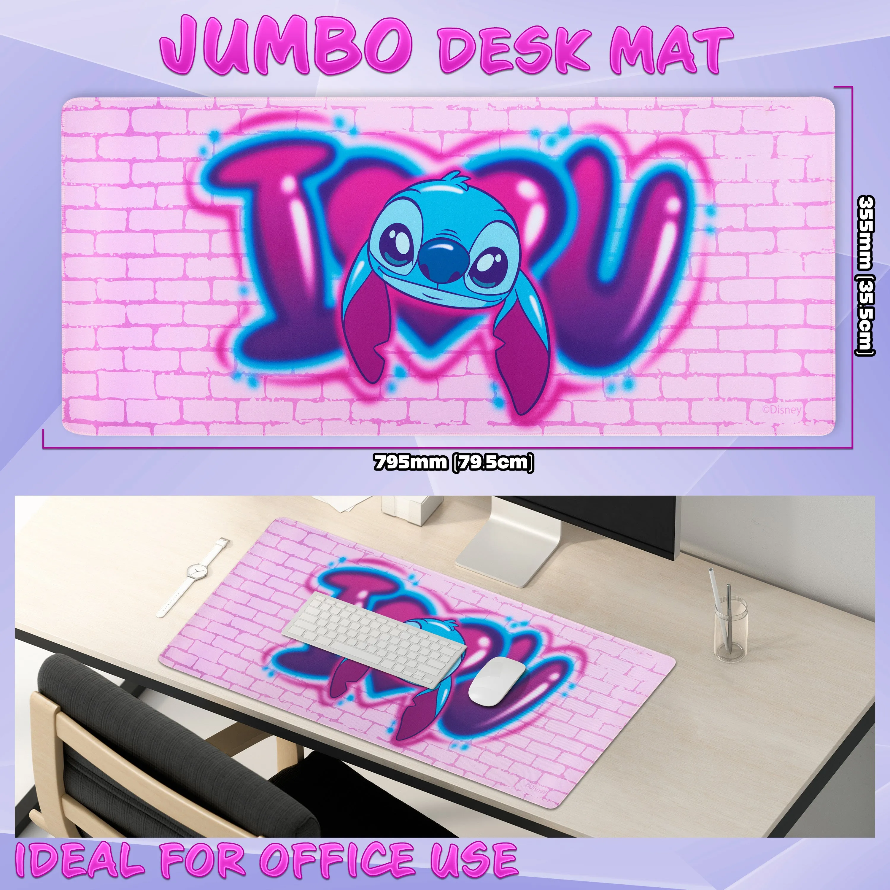 Disney Stitch Desk Mat, Large Mouse Mat - Pink Stitch