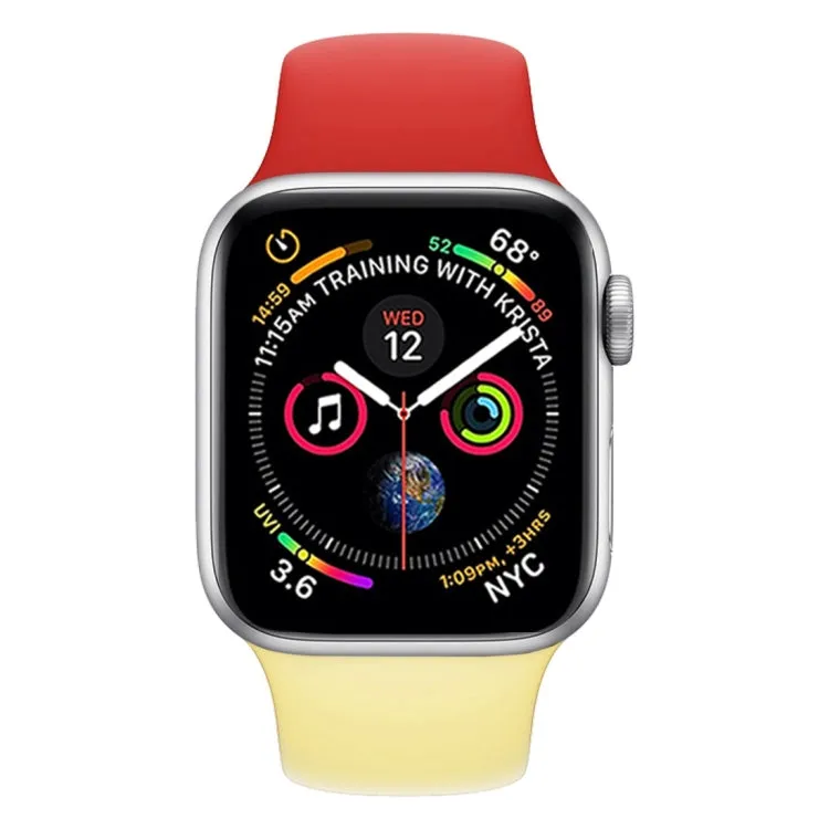 Double Colors Silicone Watch Band for Apple Watch Series 3 & 2 & 1 38mm (Red Yellow)