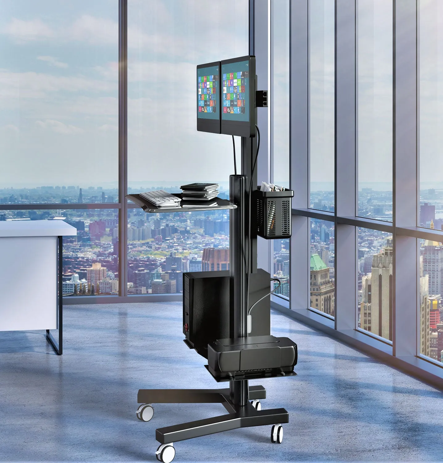 Dual Computer Mobile Cart com Workstation (MCT09-B)