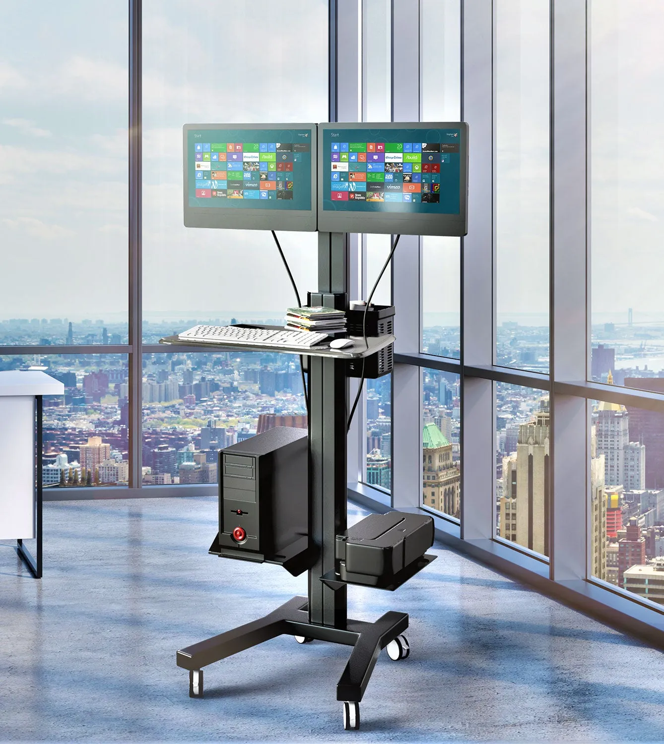 Dual Computer Mobile Cart com Workstation (MCT09-B)