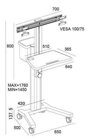 Dual Computer Mobile Cart com Workstation (MCT09-B)