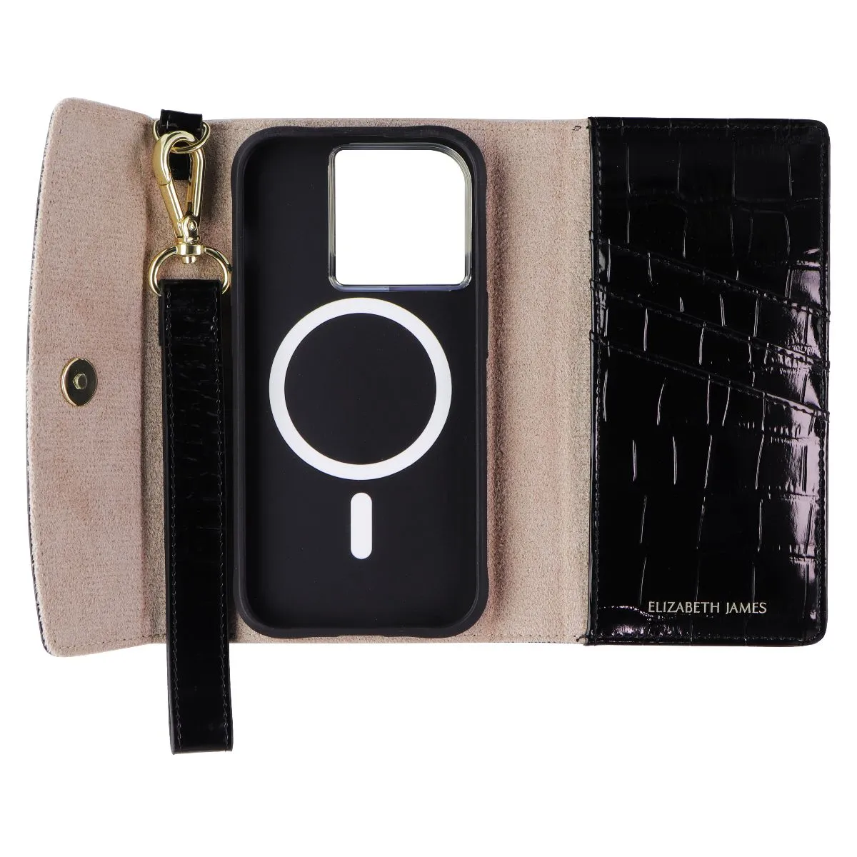 Elizabeth James Wristlet Folio Case For MagSafe for iPhone 15 Pro - Black Croc