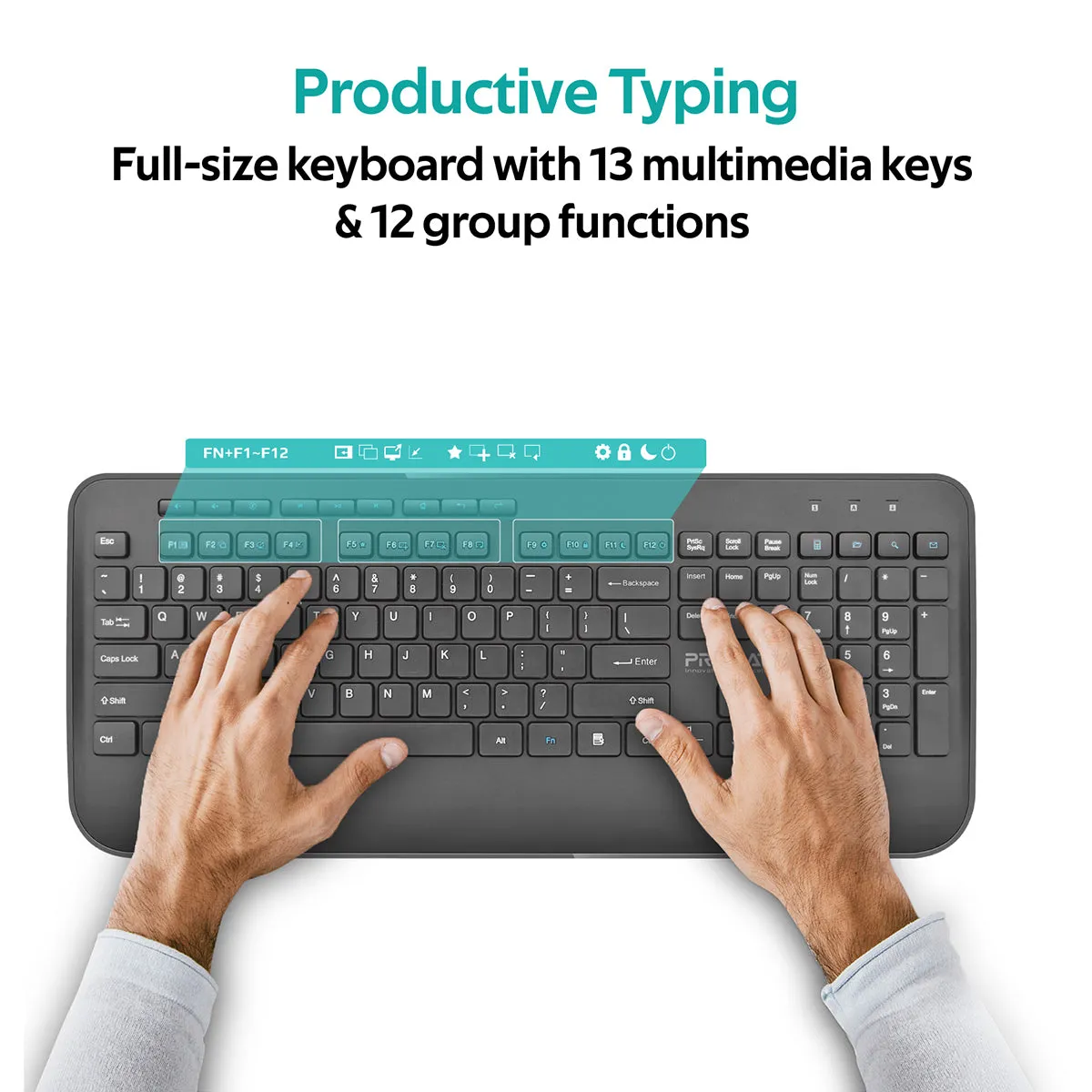 Ergonomic Full-Size Wireless Keyboard & Mouse Combo with Palm Rest