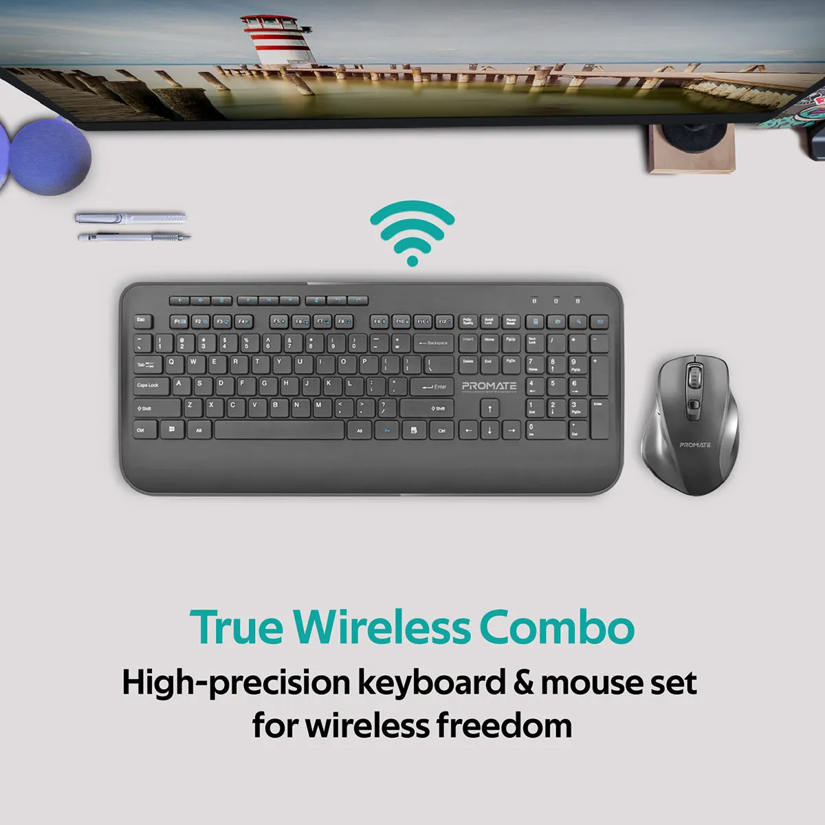 Ergonomic Full-Size Wireless Keyboard & Mouse Combo with Palm Rest