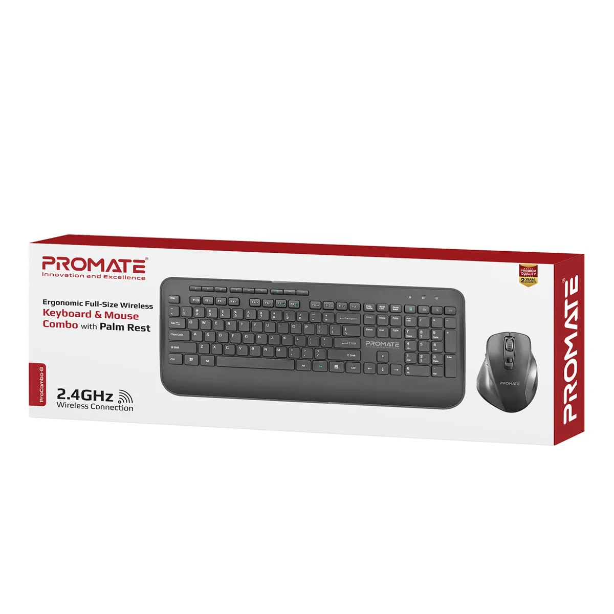 Ergonomic Full-Size Wireless Keyboard & Mouse Combo with Palm Rest