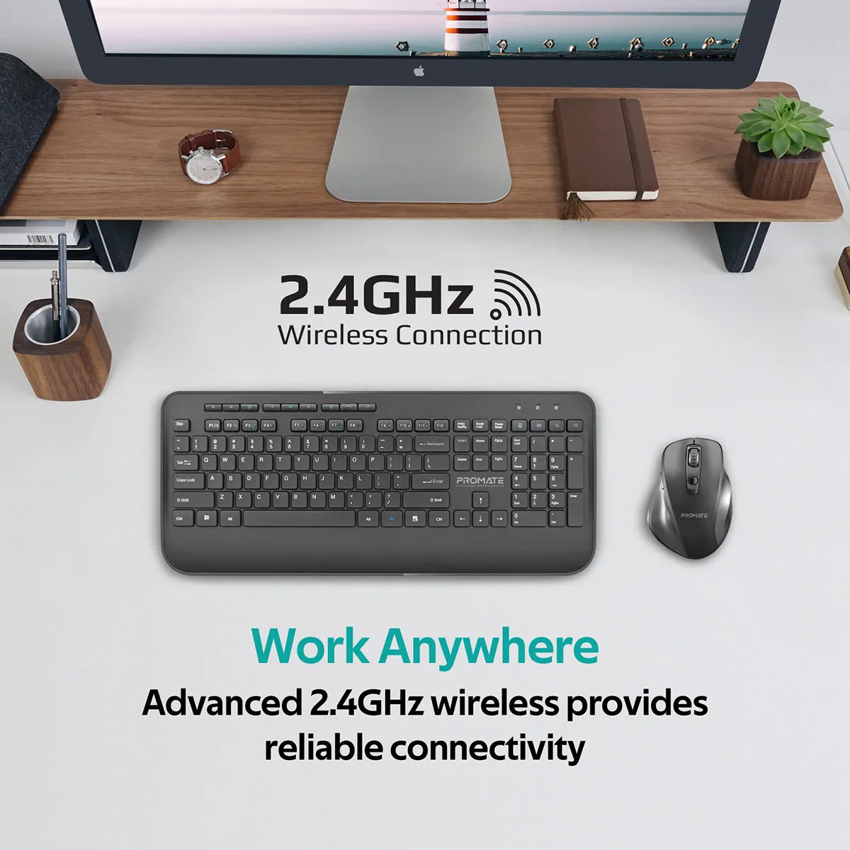 Ergonomic Full-Size Wireless Keyboard & Mouse Combo with Palm Rest