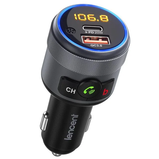 FM Transmitter Modulator Car Bluetooth - 5.1 with Type C PD 20W and QC3.0 18W Car Fast Charger