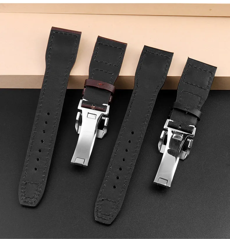 Genuine Leather Rivets Watchband For Big Pilot Watch