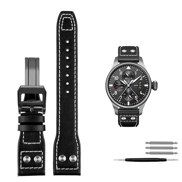 Genuine Leather Rivets Watchband For Big Pilot Watch