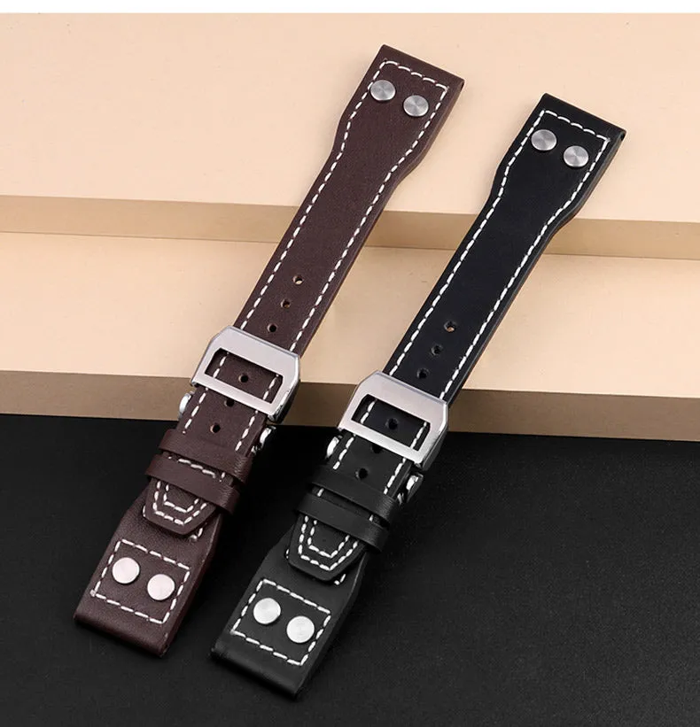 Genuine Leather Rivets Watchband For Big Pilot Watch