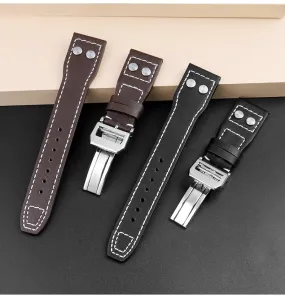 Genuine Leather Rivets Watchband For Big Pilot Watch