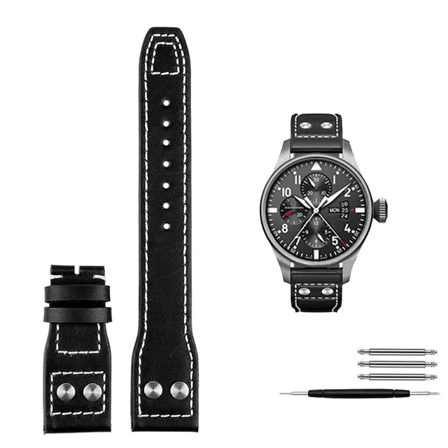 Genuine Leather Rivets Watchband For Big Pilot Watch