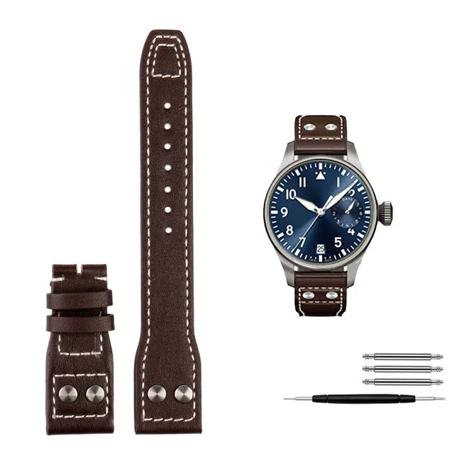 Genuine Leather Rivets Watchband For Big Pilot Watch