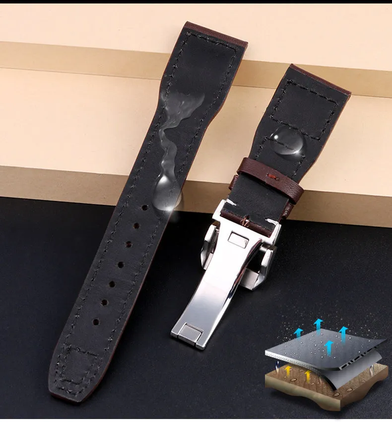 Genuine Leather Rivets Watchband For Big Pilot Watch