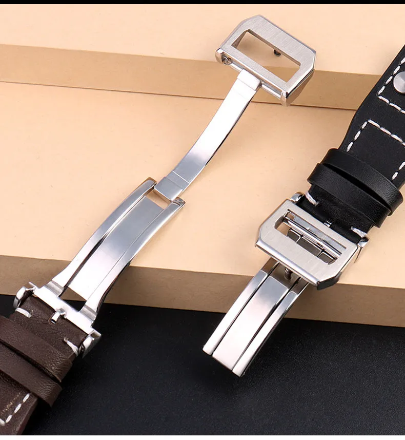 Genuine Leather Rivets Watchband For Big Pilot Watch