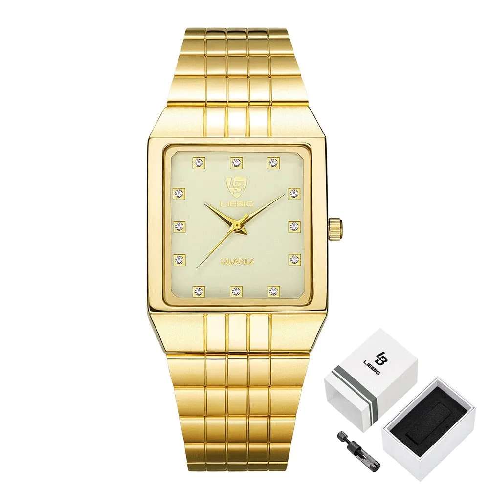 Golden Quartz Watch Men Women Luxury Watches relogio masculino Luxury Gold Bracelet Wrist Watches Steel Female Male Clock 8808