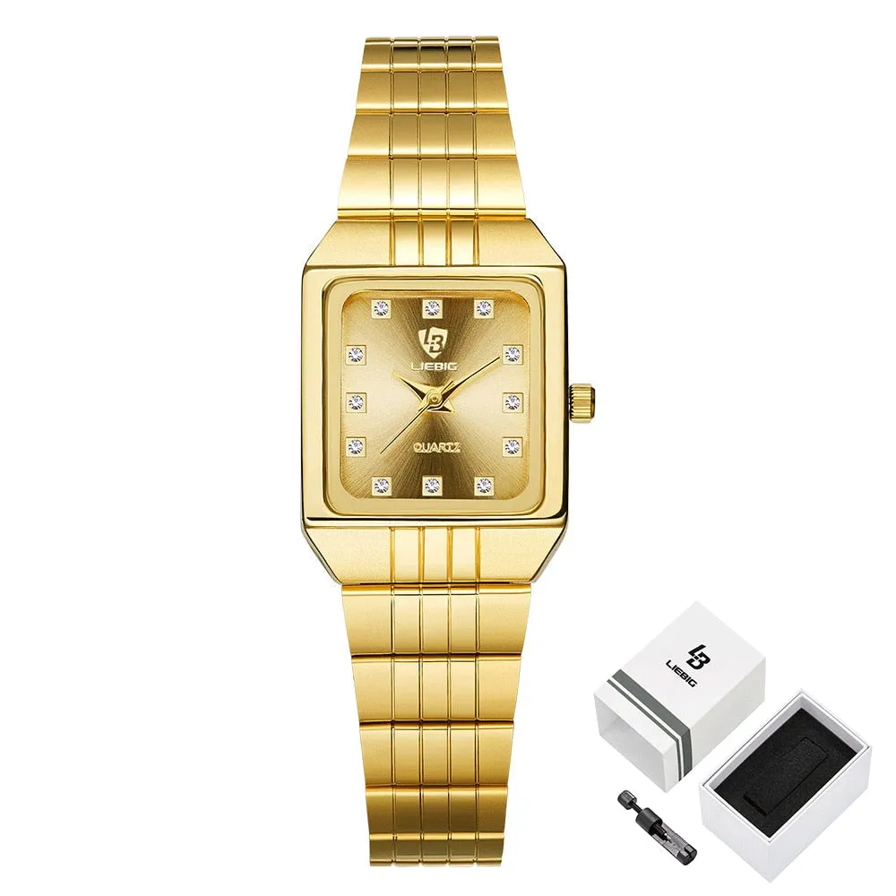 Golden Quartz Watch Men Women Luxury Watches relogio masculino Luxury Gold Bracelet Wrist Watches Steel Female Male Clock 8808