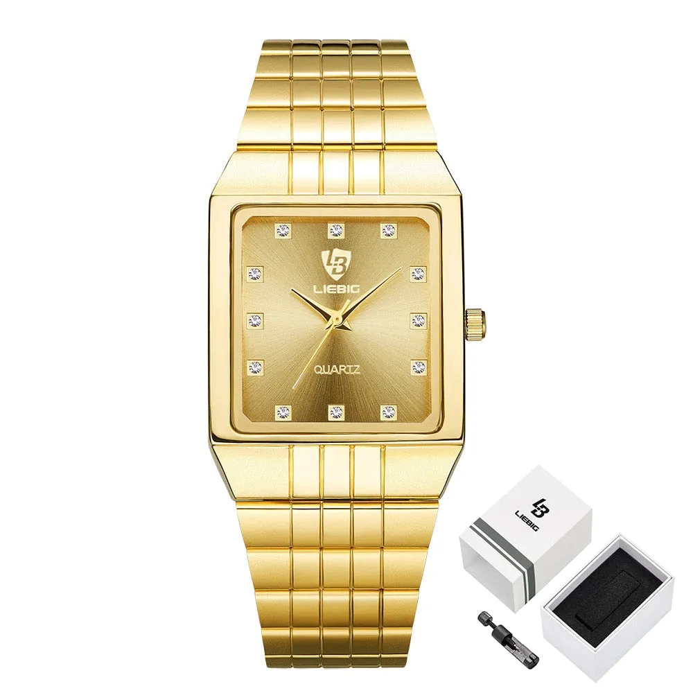 Golden Quartz Watch Men Women Luxury Watches relogio masculino Luxury Gold Bracelet Wrist Watches Steel Female Male Clock 8808