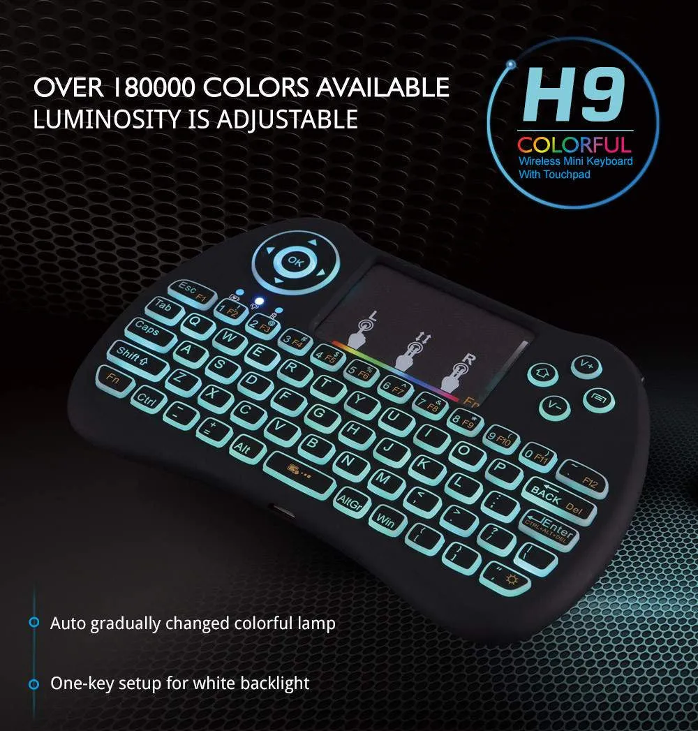 H9 Mini Hand-held Backlight Keyboard Air Mouse / Remote Control