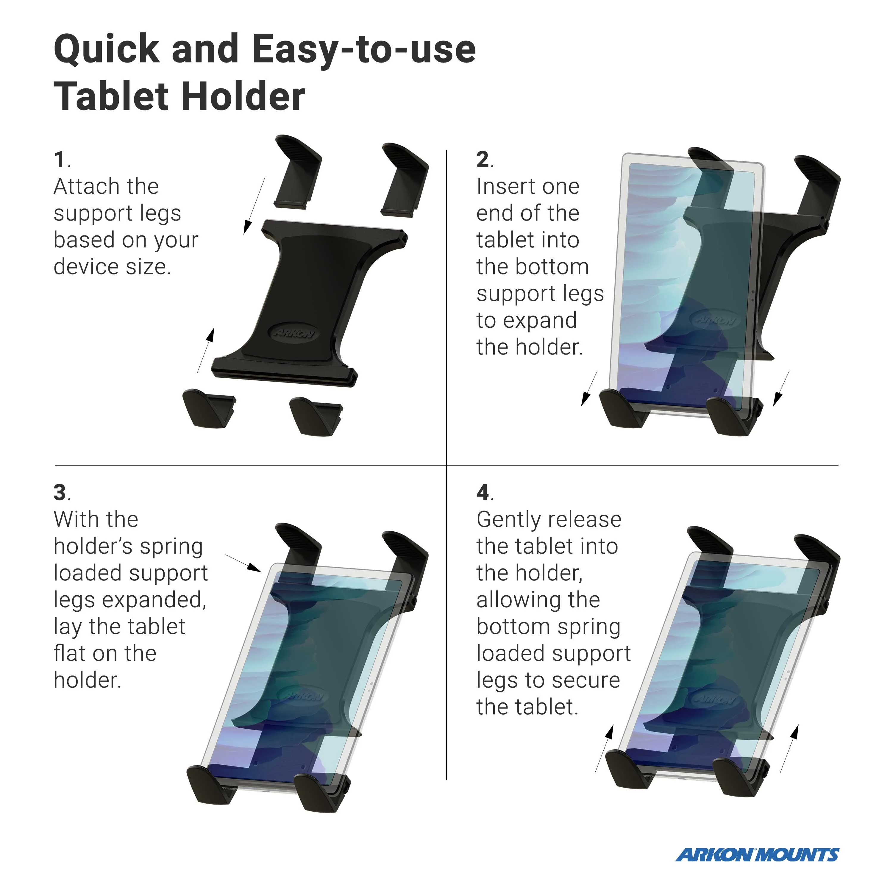 Heavy-Duty Car or Truck Seat Rail Tablet Mount with 22" Arm