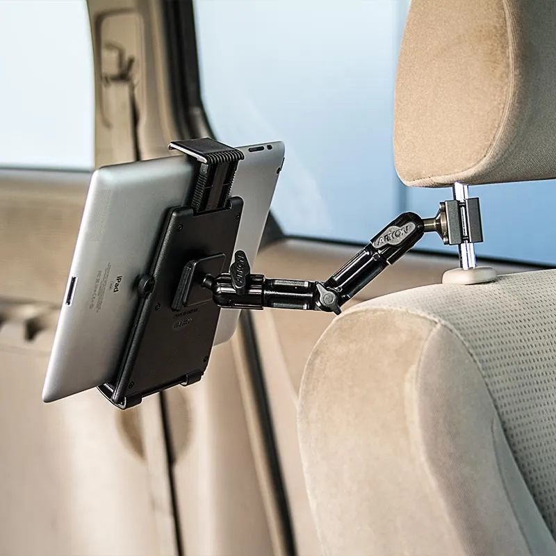 Heavy-Duty Tablet Headrest Push-Button Multi-Angle Mount with 8" Arm for iPad, Note, and more