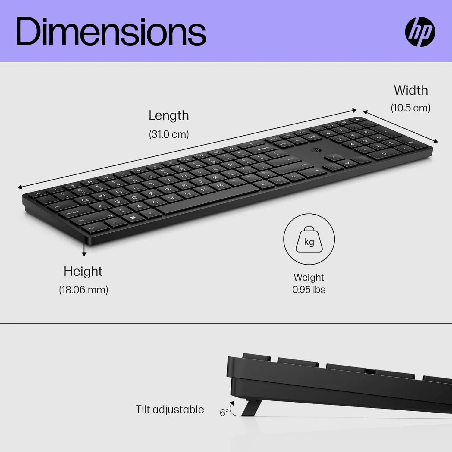 HP 450 Programmable Wireless Keyboard with 20  Programmable Keys, Adjustable Incline, 20  month Battery Life, made from 60% Recycled Materials