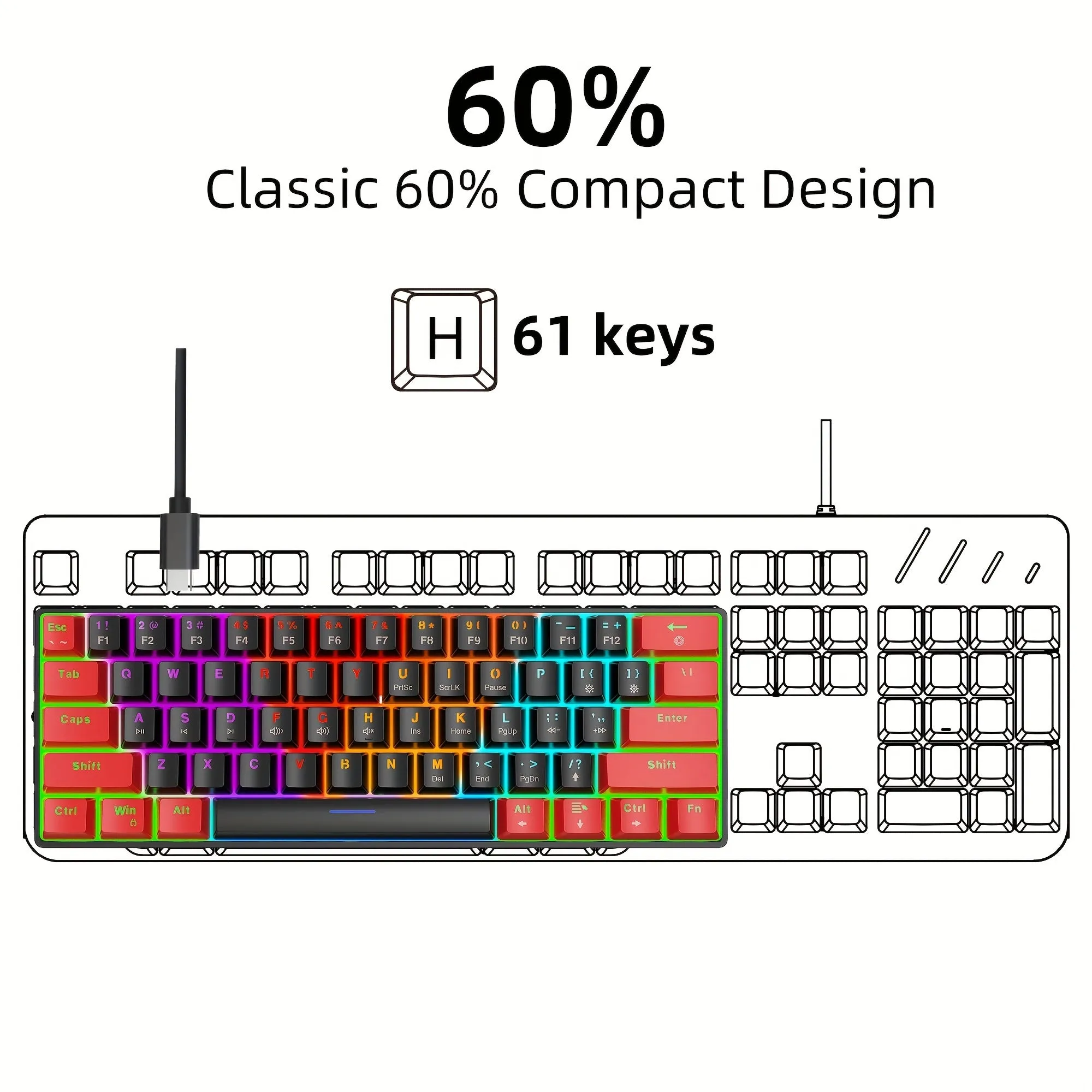 HXSJ 60% Mechanical Gaming Keyboard Compact, Portable, and Precision Performance