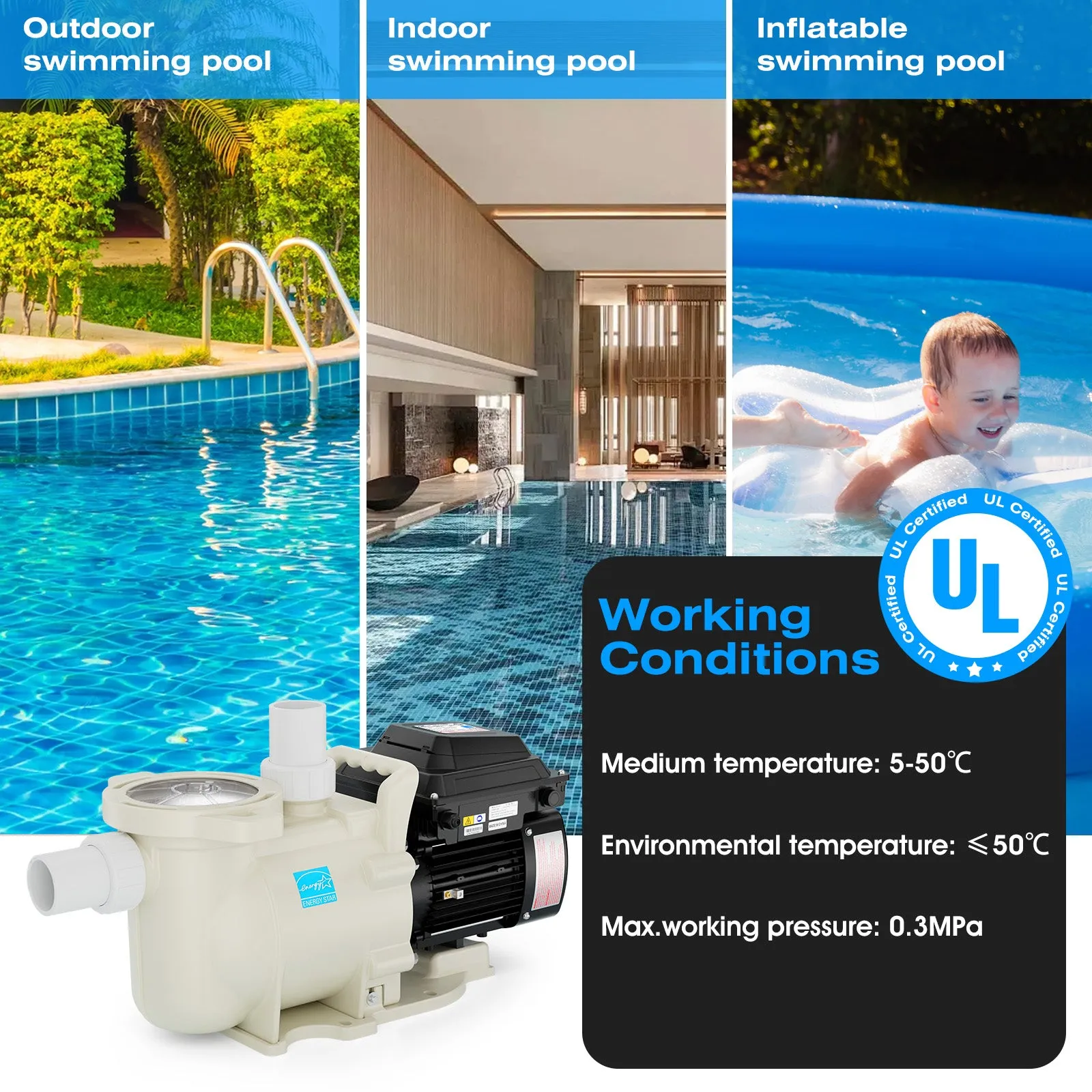 ILG8PP220-VS - iLiving Variable Speed Above Ground Swimming Pool Pump, 2.2HP