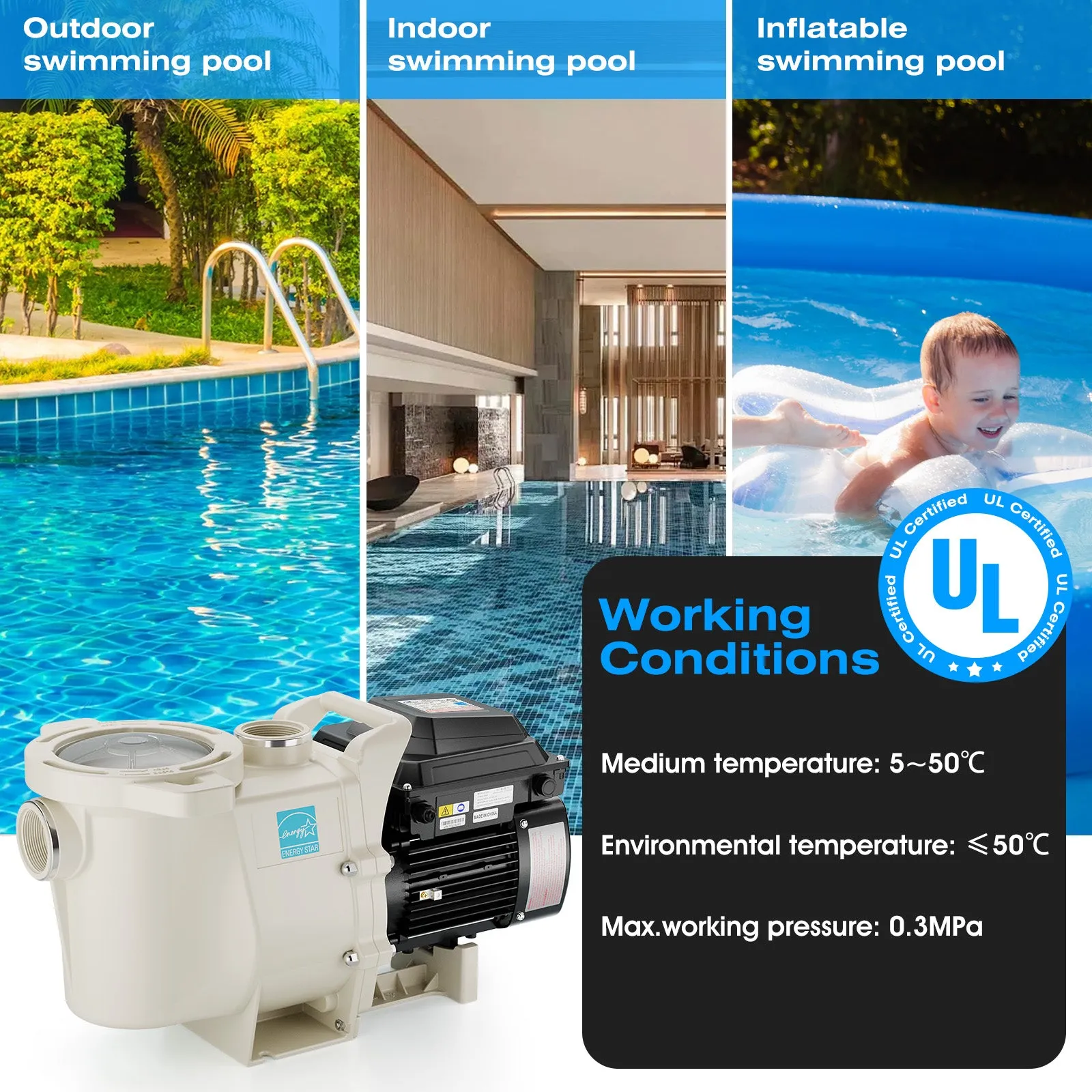 ILG8PP390-VS - iLiving Variable Speed Above Ground Swimming Pool Pump, 3.9HP