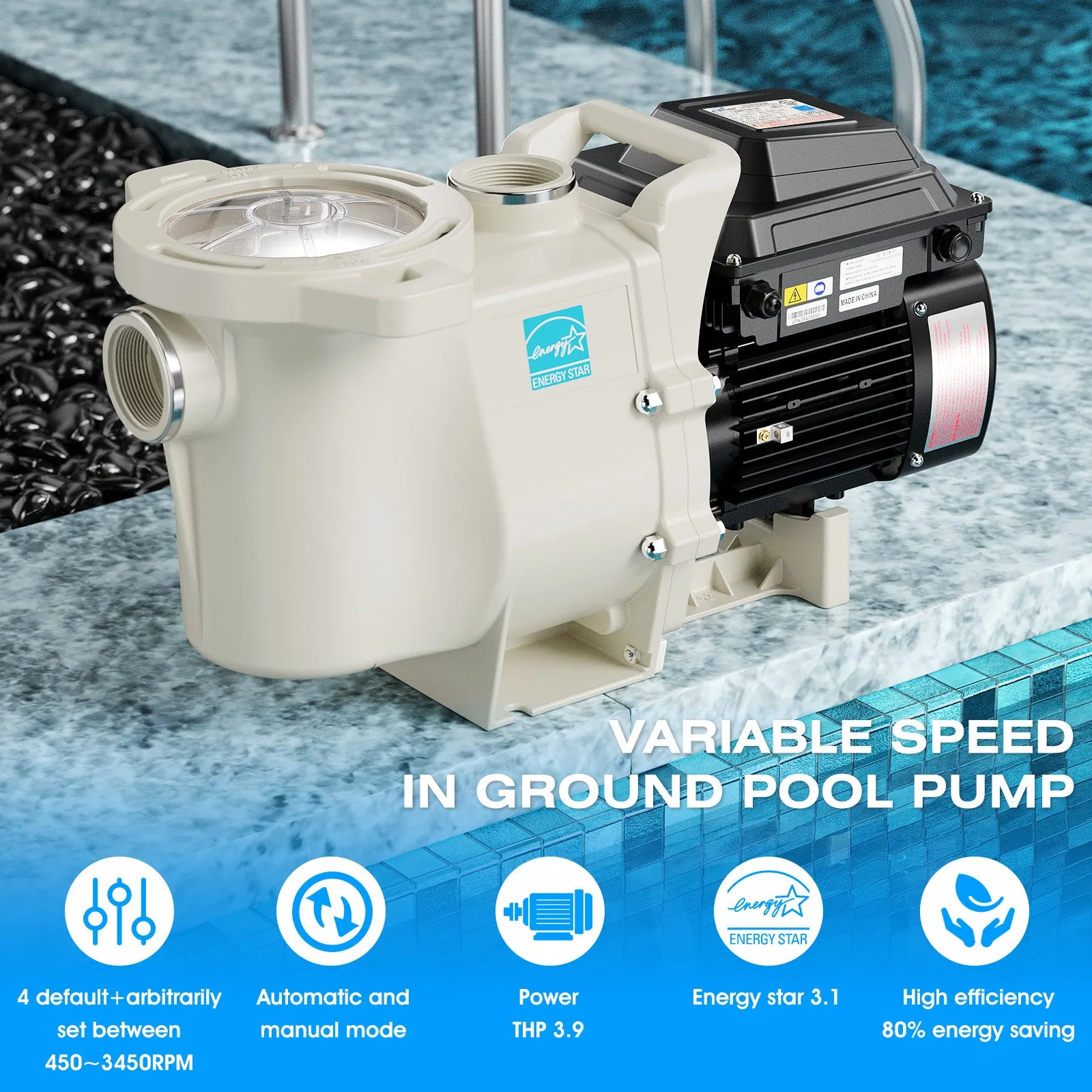 ILG8PP390-VS - iLiving Variable Speed Above Ground Swimming Pool Pump, 3.9HP