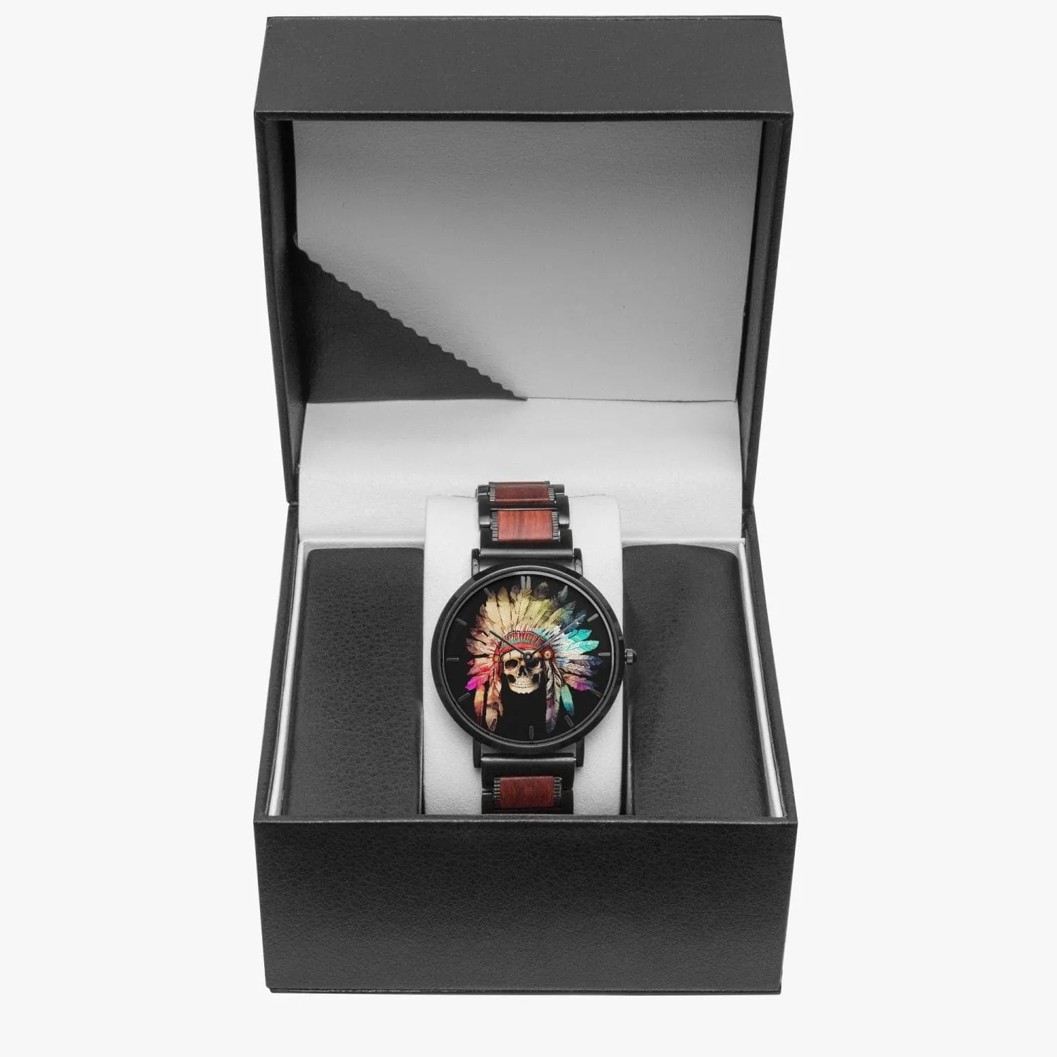 Indian Skull Wooden Strap Quartz Watch - With Indicators