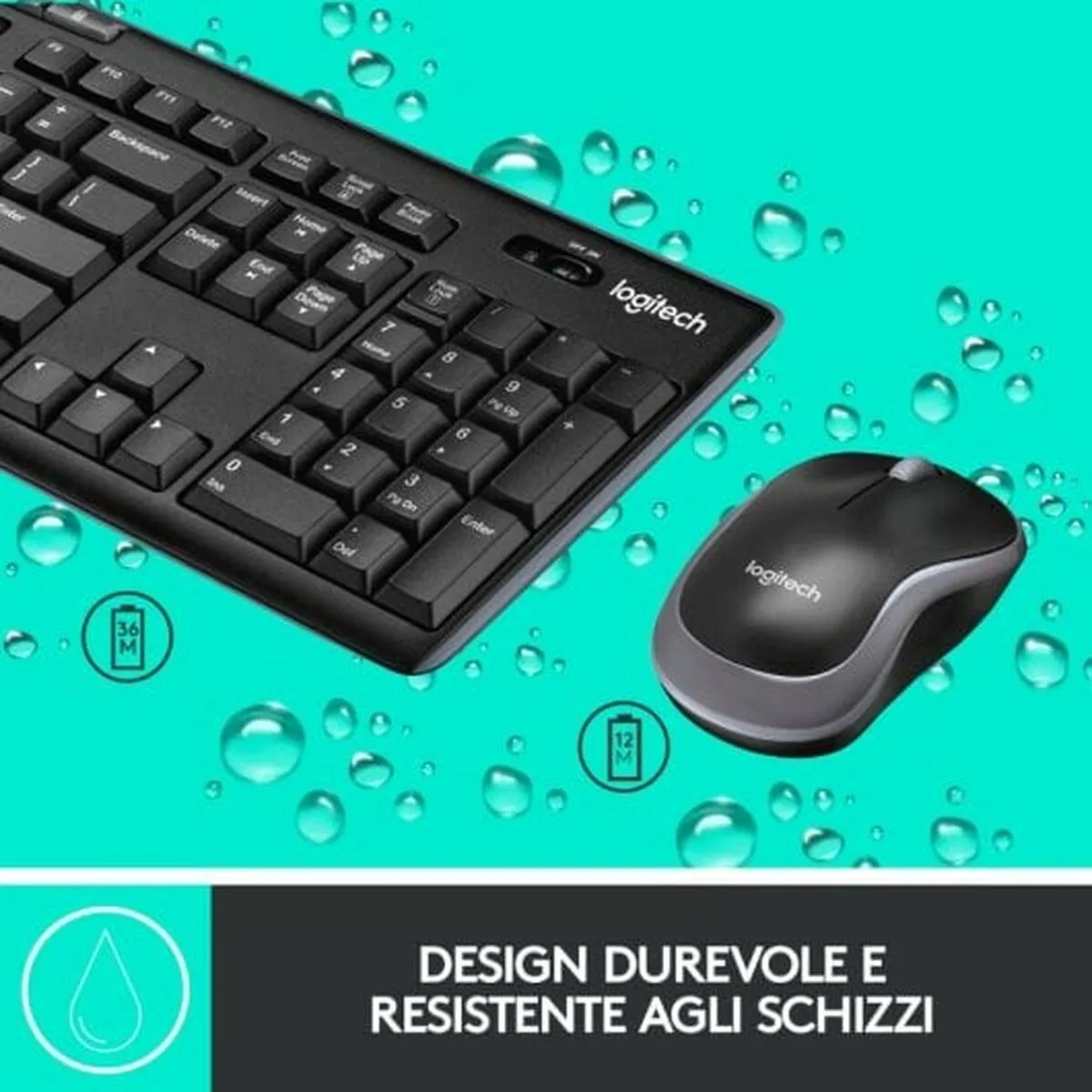 Keyboard and Wireless Mouse Logitech 920-004512 Black Qwerty Italian