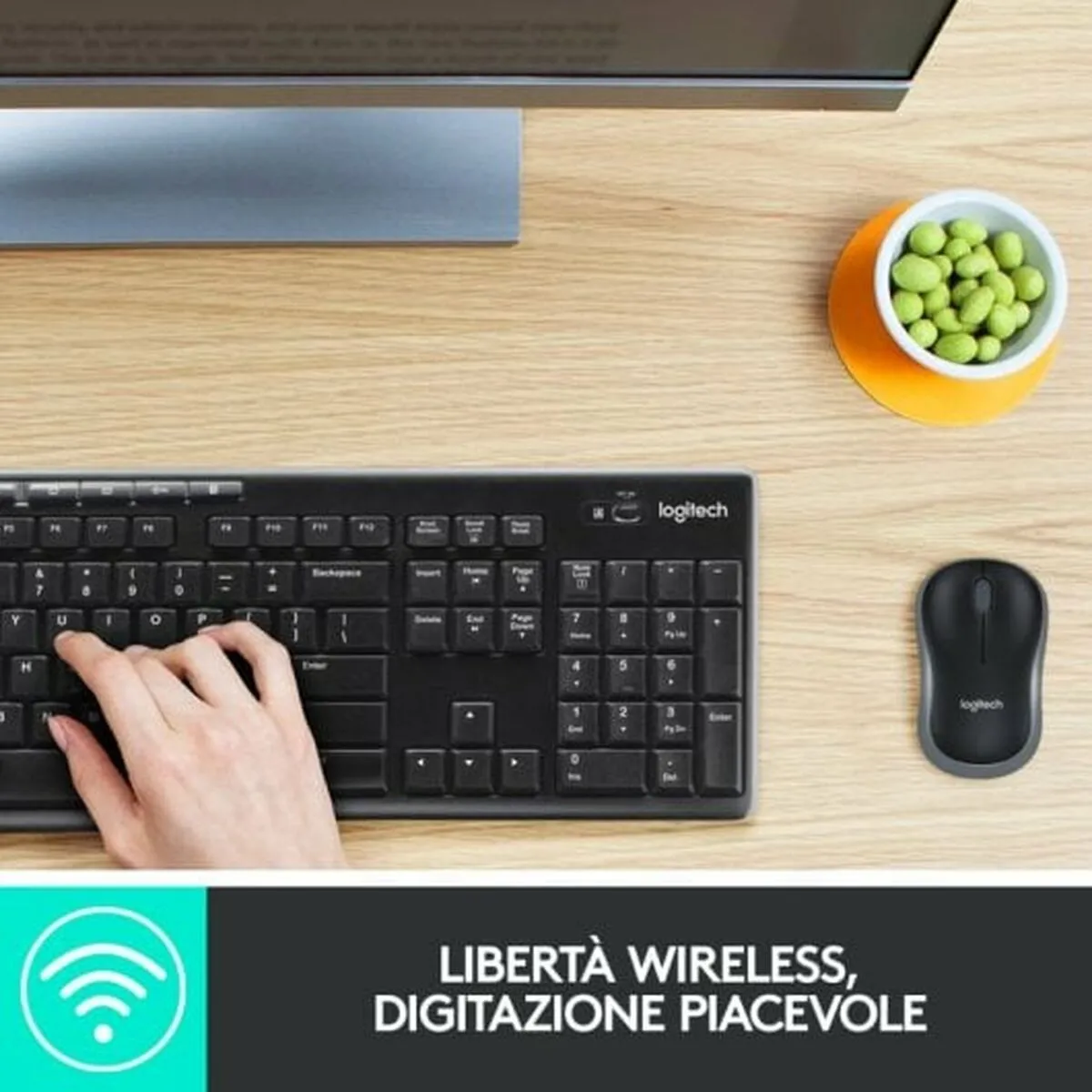 Keyboard and Wireless Mouse Logitech 920-004512 Black Qwerty Italian