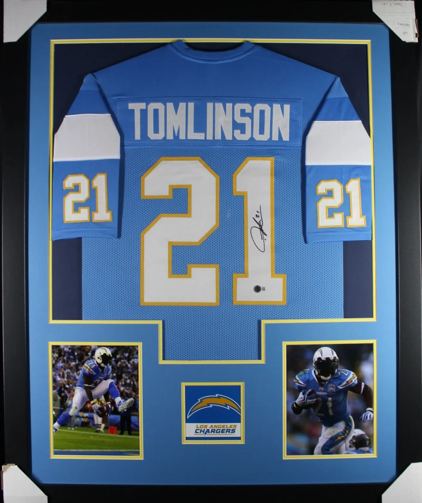 Ladainian Tomlinson framed autographed powder blue jersey