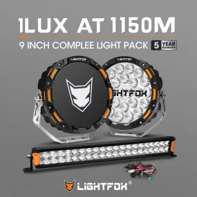 LIGHTFOX OSRAM 9inch LED Driving Lights   20 inch Dual Row LED Light Bar   Wiring Kit