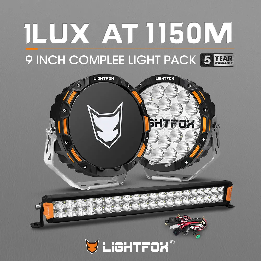 LIGHTFOX OSRAM 9inch LED Driving Lights   20 inch Dual Row LED Light Bar   Wiring Kit