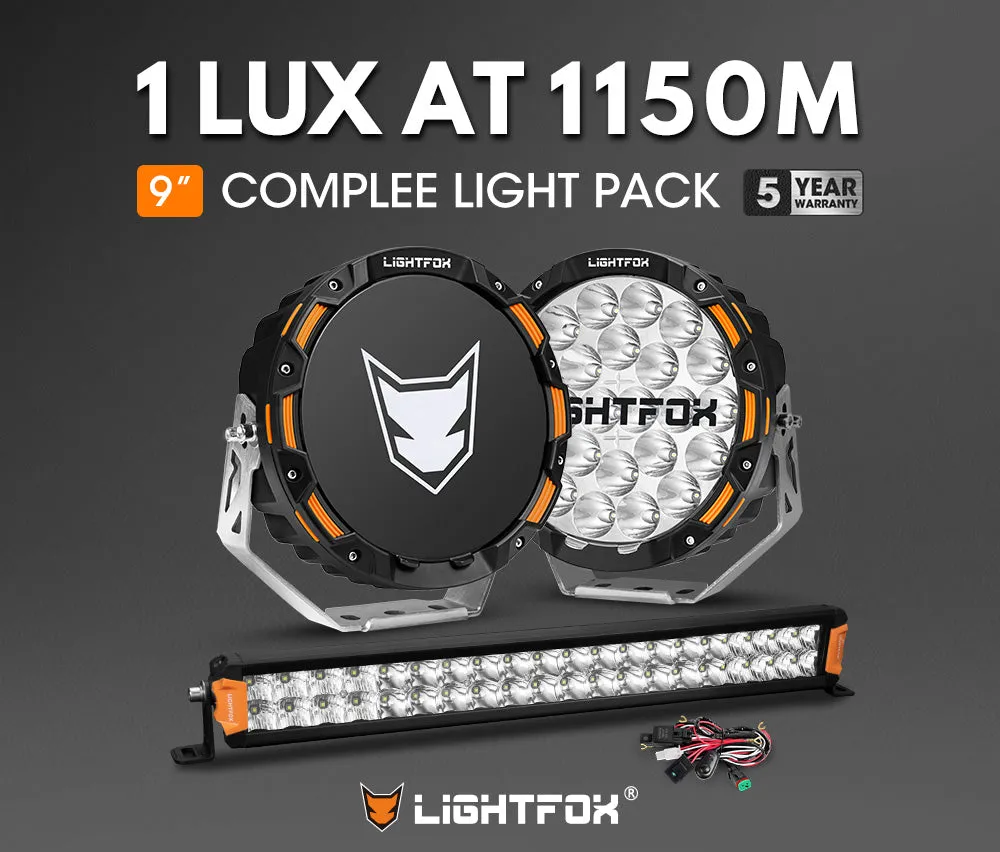 LIGHTFOX OSRAM 9inch LED Driving Lights   20 inch Dual Row LED Light Bar   Wiring Kit