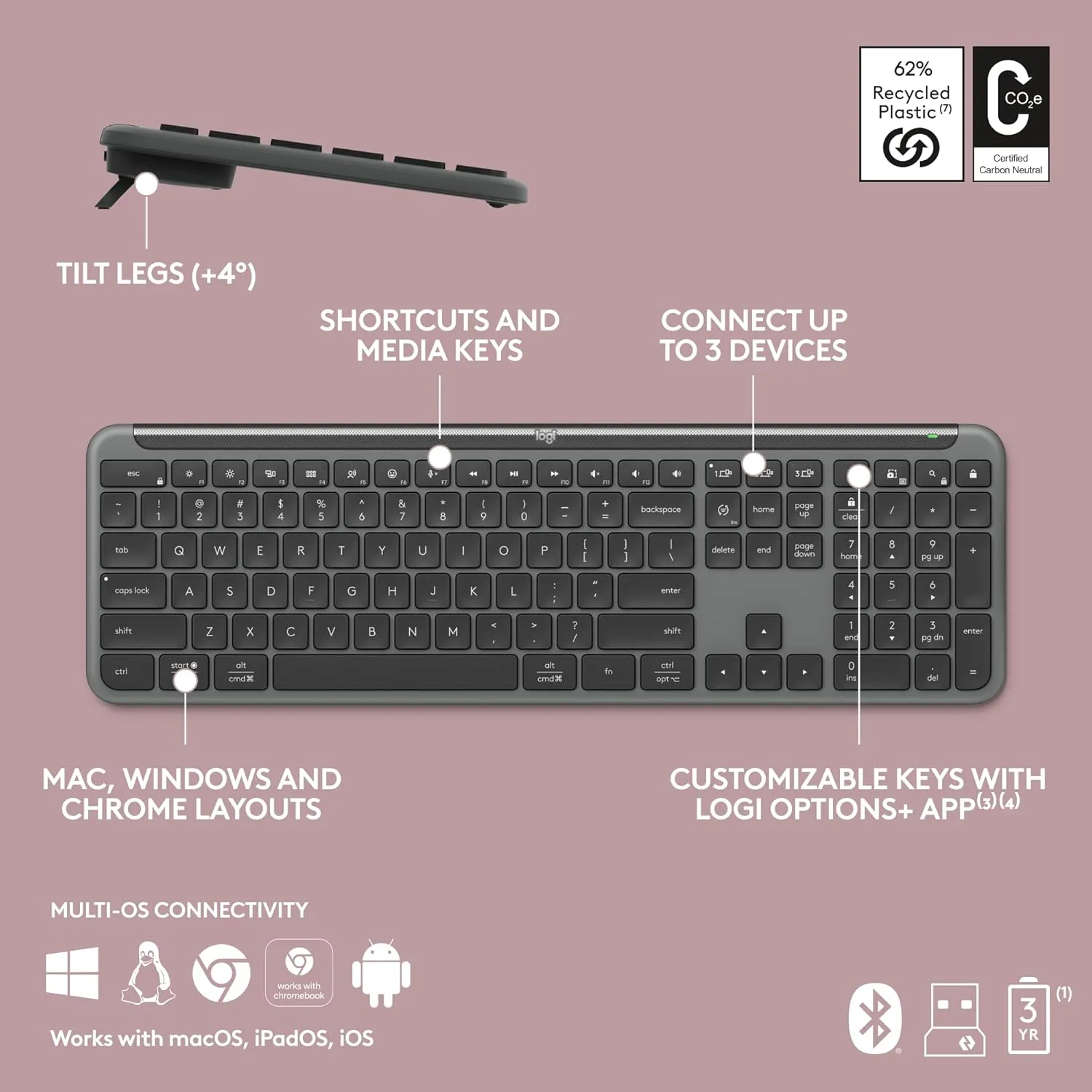 Logitech Signature Slim K950 Wireless Bluetooth Keyboard Multi-OS, Windows, Mac, Chrome  Graphite