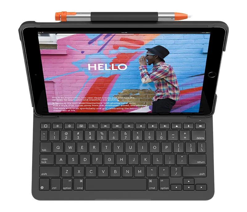 Logitech Slim Folio Bluetooth Tastatur Und Schutzhülle Ipad 7./8. Generation Grey Qwertz De