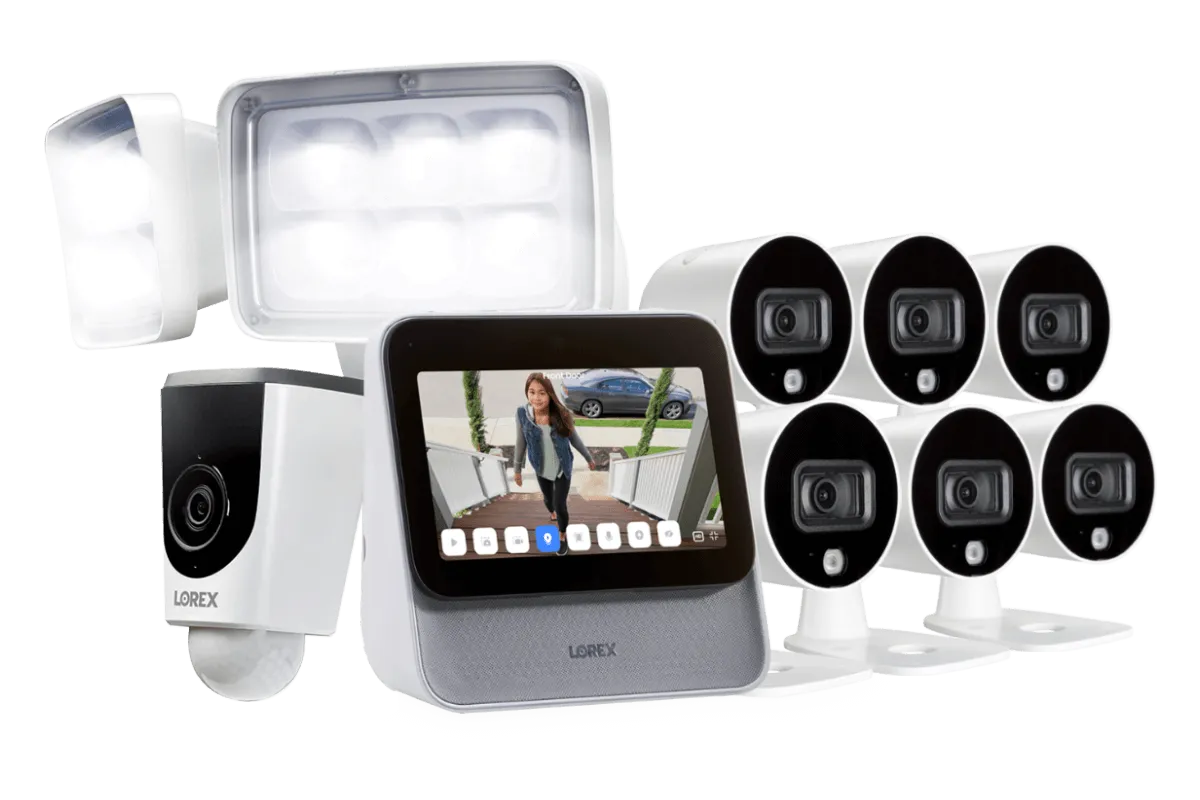 Lorex Smart Home Security Center with Six 1080p Outdoor Wi-Fi Cameras and Wi-Fi Floodlight Camera