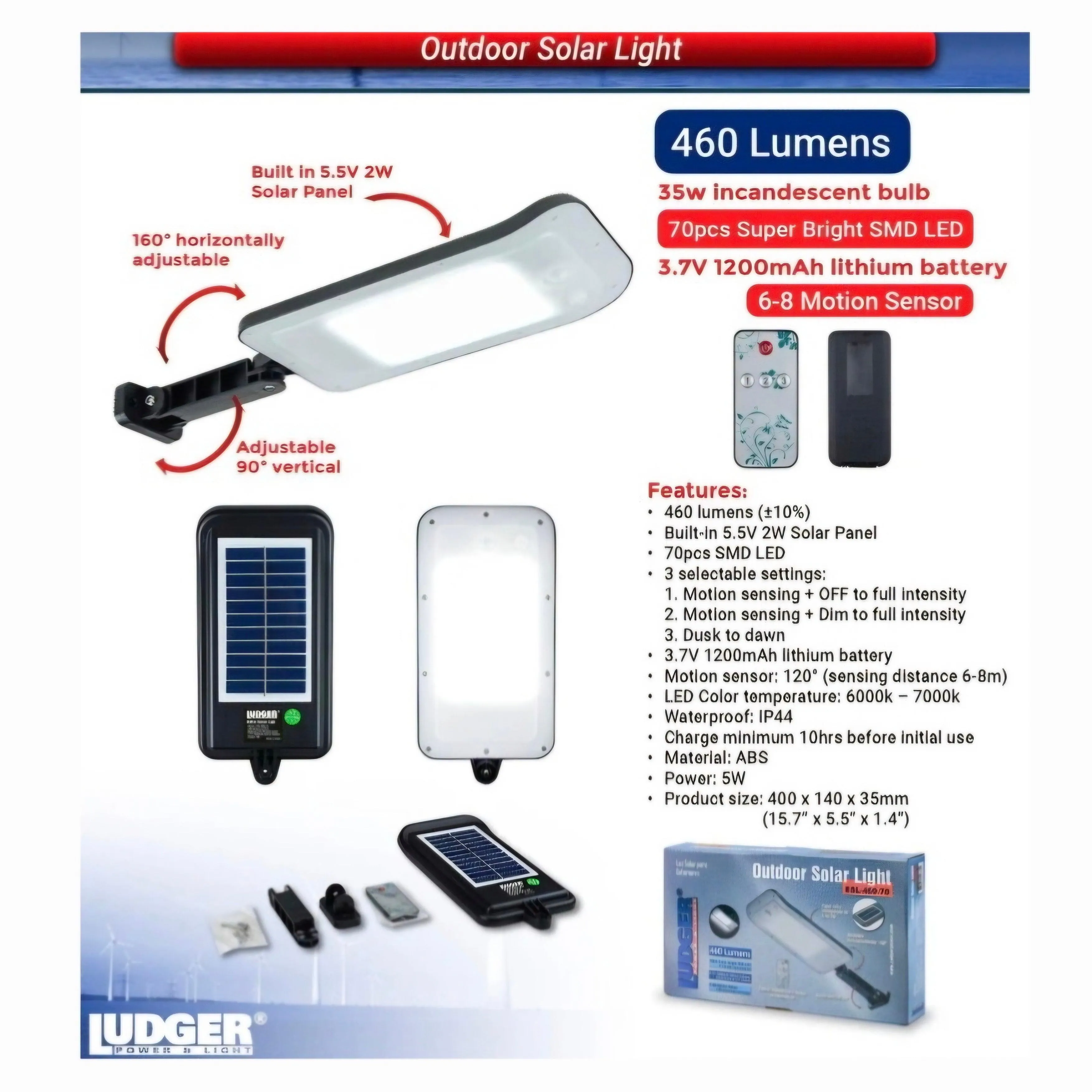 Ludger 460 Lumens Outdoors LED Solar Light