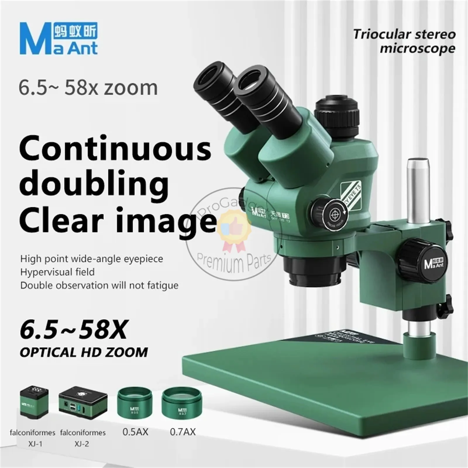 MaAnt SKY EYE T3 6.5-58X M3 7-50X Continuous Zoom Stereo Trinocular Microscope 4K HDMI USB Digital Camera CTV Objective Lens