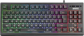 MARVO K607 Compact Gaming Keyboard – TKL Size, 3-Color LED Backlit, Adjustable Brightness, Anti-Ghosting Keys, USB 2.0, UK Layout