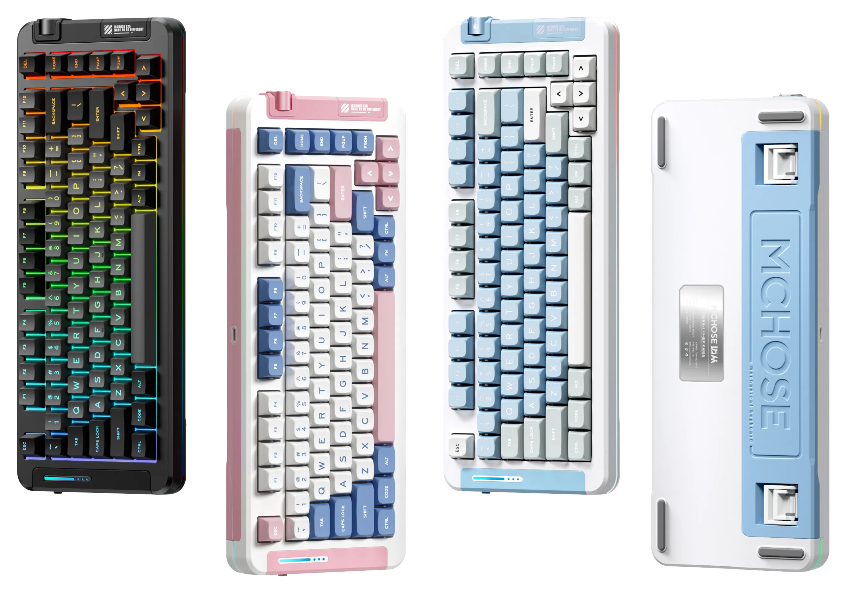 MCHOSE X75 RGB Hot-Swappable 75% Layout 三模無線機械鍵盤 (琉光冰淇淋軸) - Blue and Grey 冰藍蒼穹色