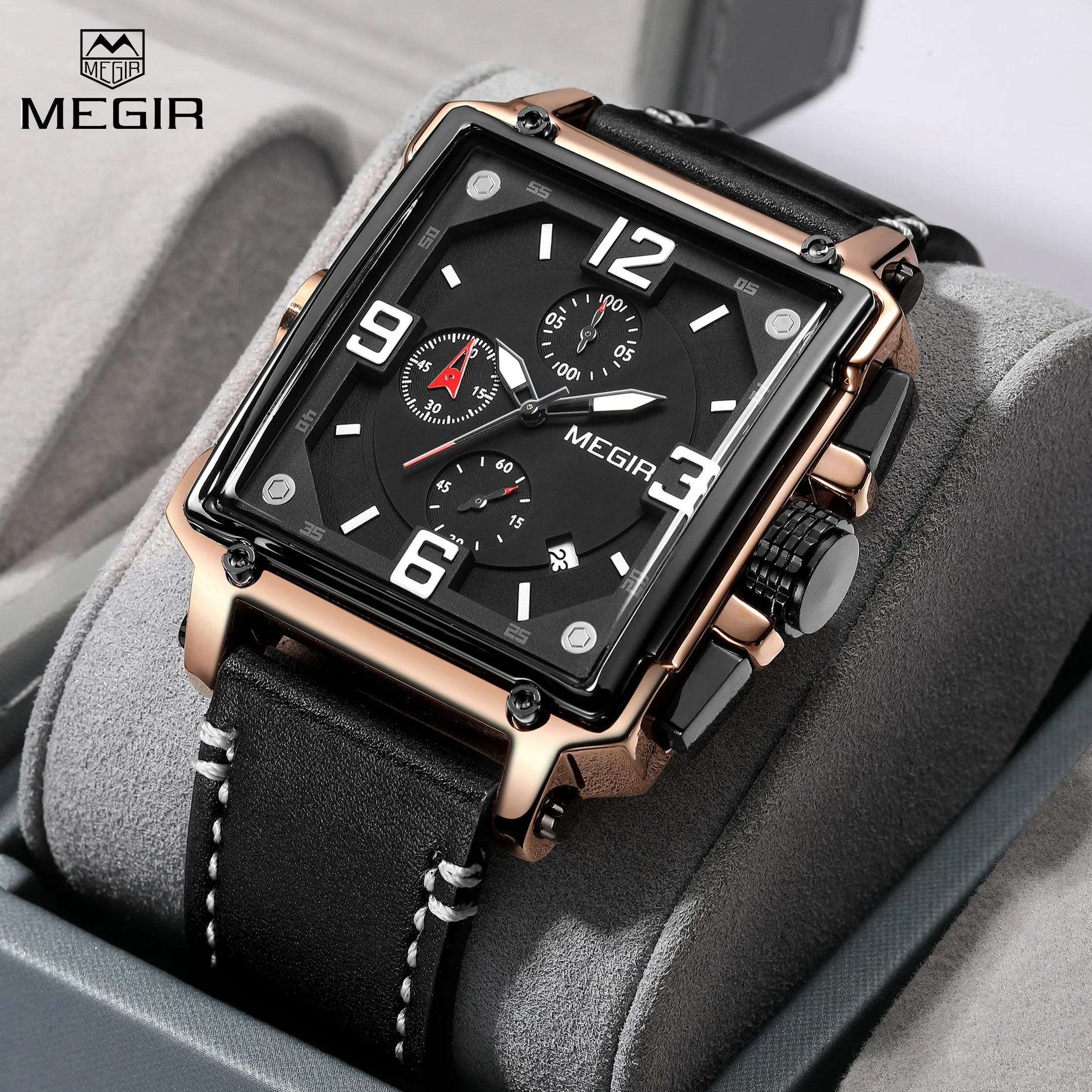 MEGIR Men Watch Top Brand Luxury Chronograph Quartz Watches Clock Men Leather Sport Army Military Wrist Watch Relogio Masculino