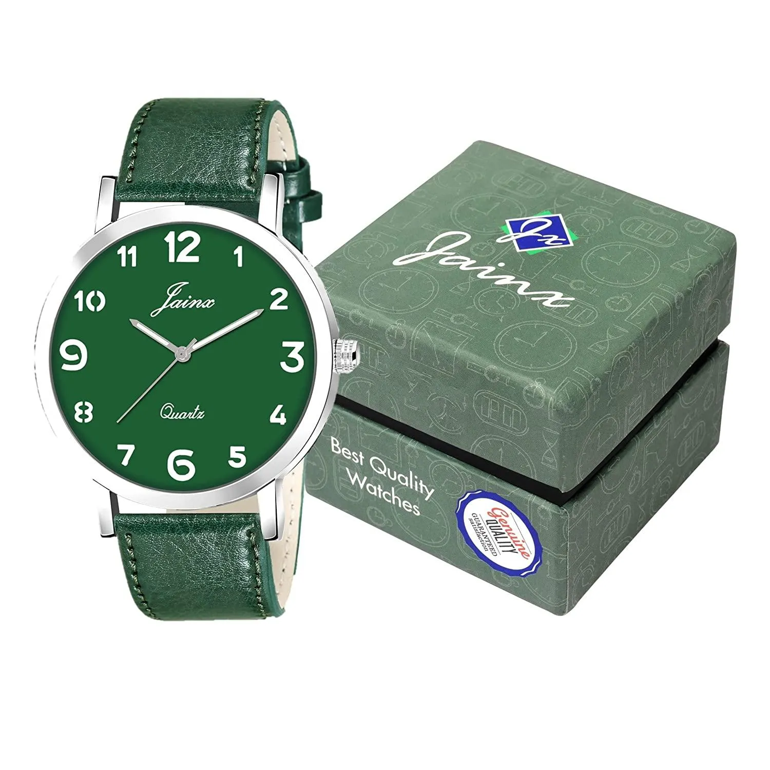 Men's Green Leather Strap Analogue Watch - Jainx JM7142