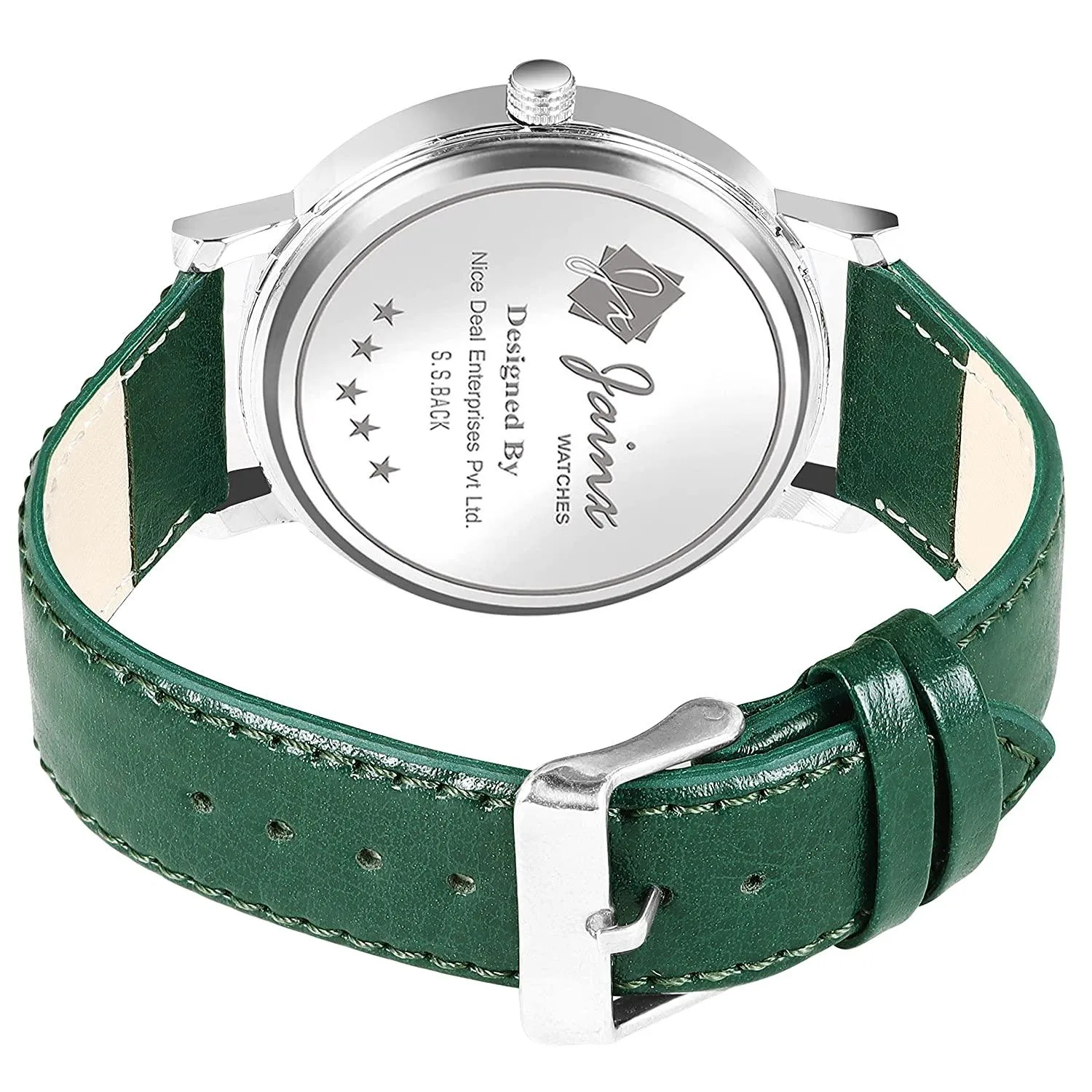 Men's Green Leather Strap Analogue Watch - Jainx JM7142