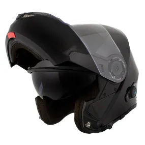 Milwaukee Helmets H7000 Glossy Black 'Mayday' Modular Motorcycle Helmet w/ Intercom - Built-in Speaker and Microphone for Men / Women