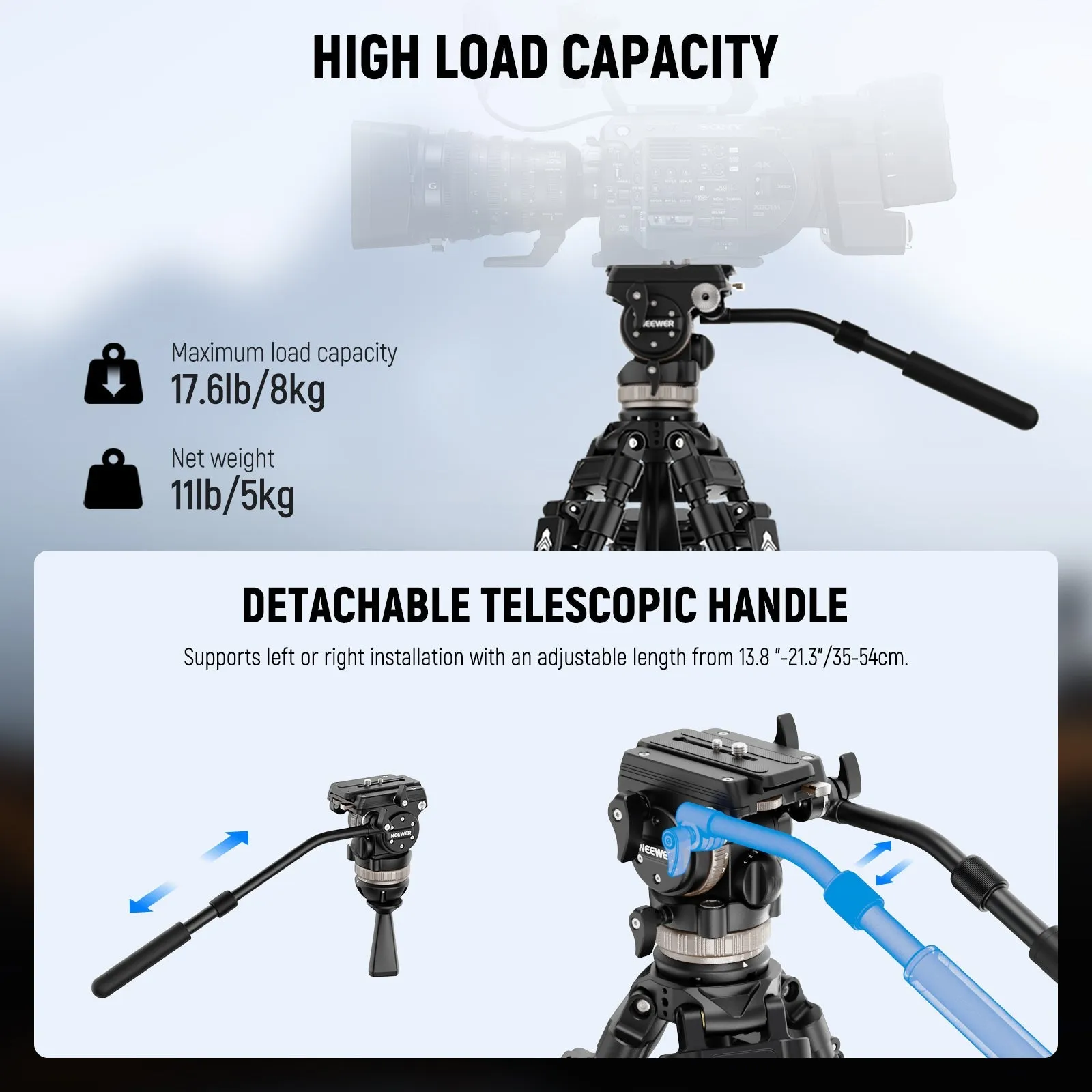 NEEWER LL45 78" Aluminum Alloy Tripod with 6-Level Damping Fluid Head